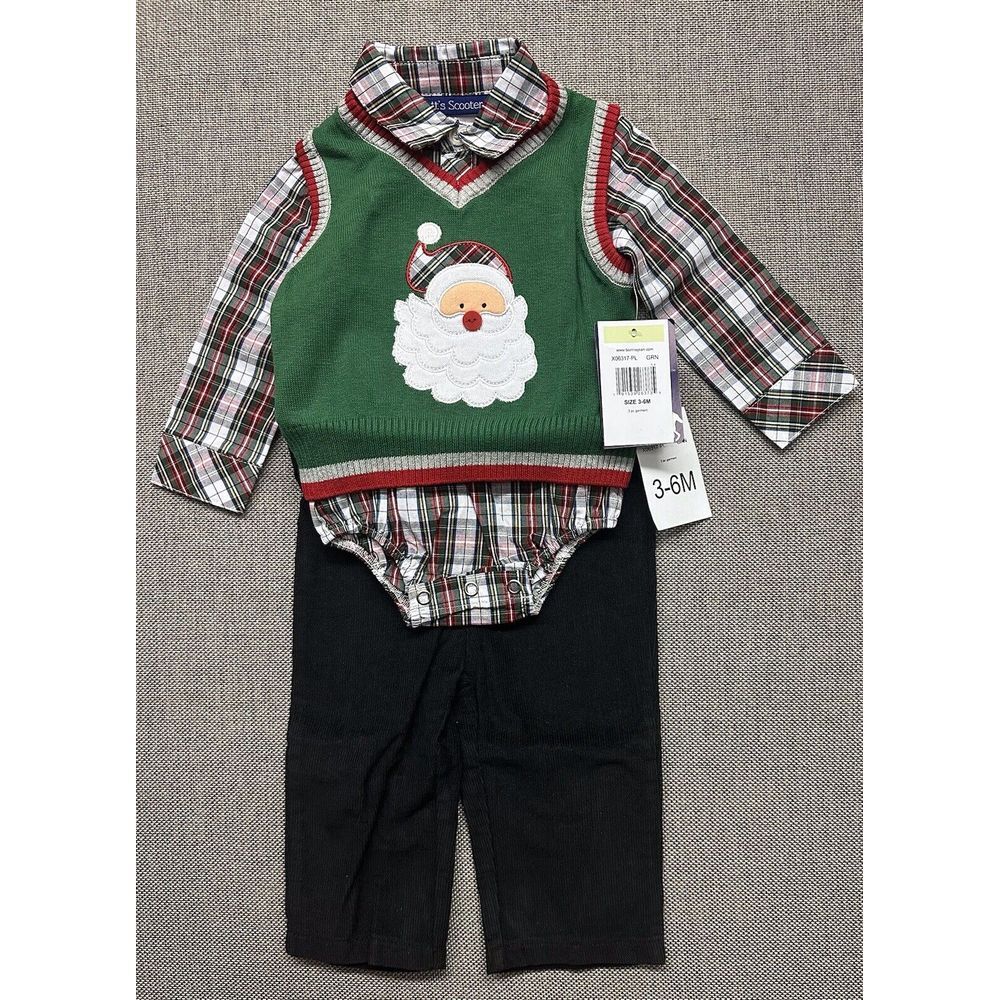 NEW BNWT Bonnie Jean/Matt's Scooter Boys‎ Outfit Clothes Santa Xmas Size 3M-6M
